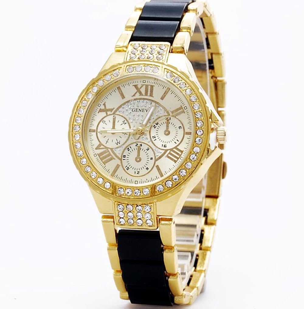 Gold Dial Women Cheap Watches With Black Gold Stainless