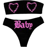 JUMISEE Women Skull Letter Pattern Goth Bikini Set 2 Piece High Waist Bandeau Swimsuit