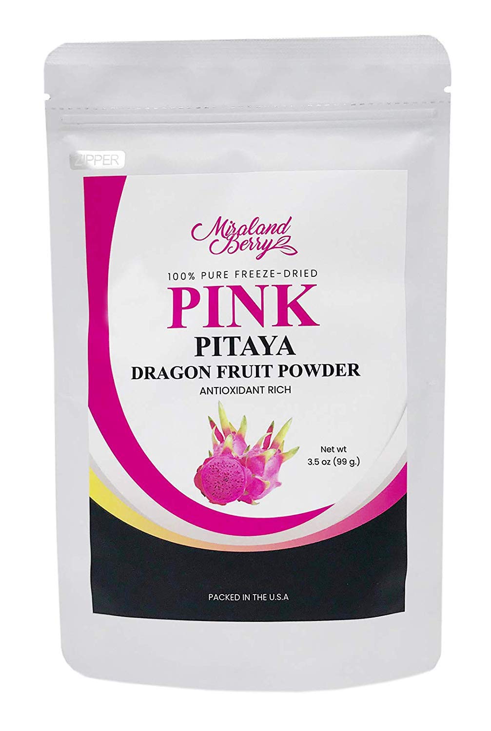 MiralandBerry Pink Pitaya Dragon Fruit Powder, Freeze Dried, 3.5 Oz, Non GMO, Gluten Free