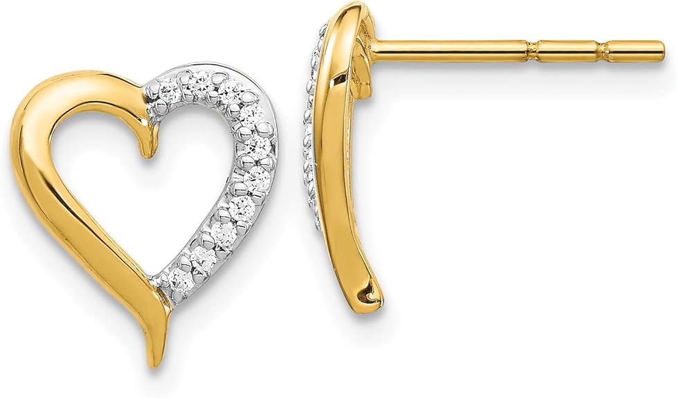 14k Gold Diamond Post Earrings Heart/Love Jewelry