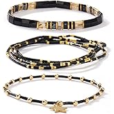 SHINUS BOHO Tila Flat Gold Beaded Stackable Bracelets Stack for Women,Handmade Boho Colorful Square Beads Bracelets Stack Fashion Jewelry Accessories Gift