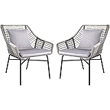 Amazon Basics Outdoor All Weather Rope Club Chair with Steel Frame and Cushions - 2 Pack, Gray