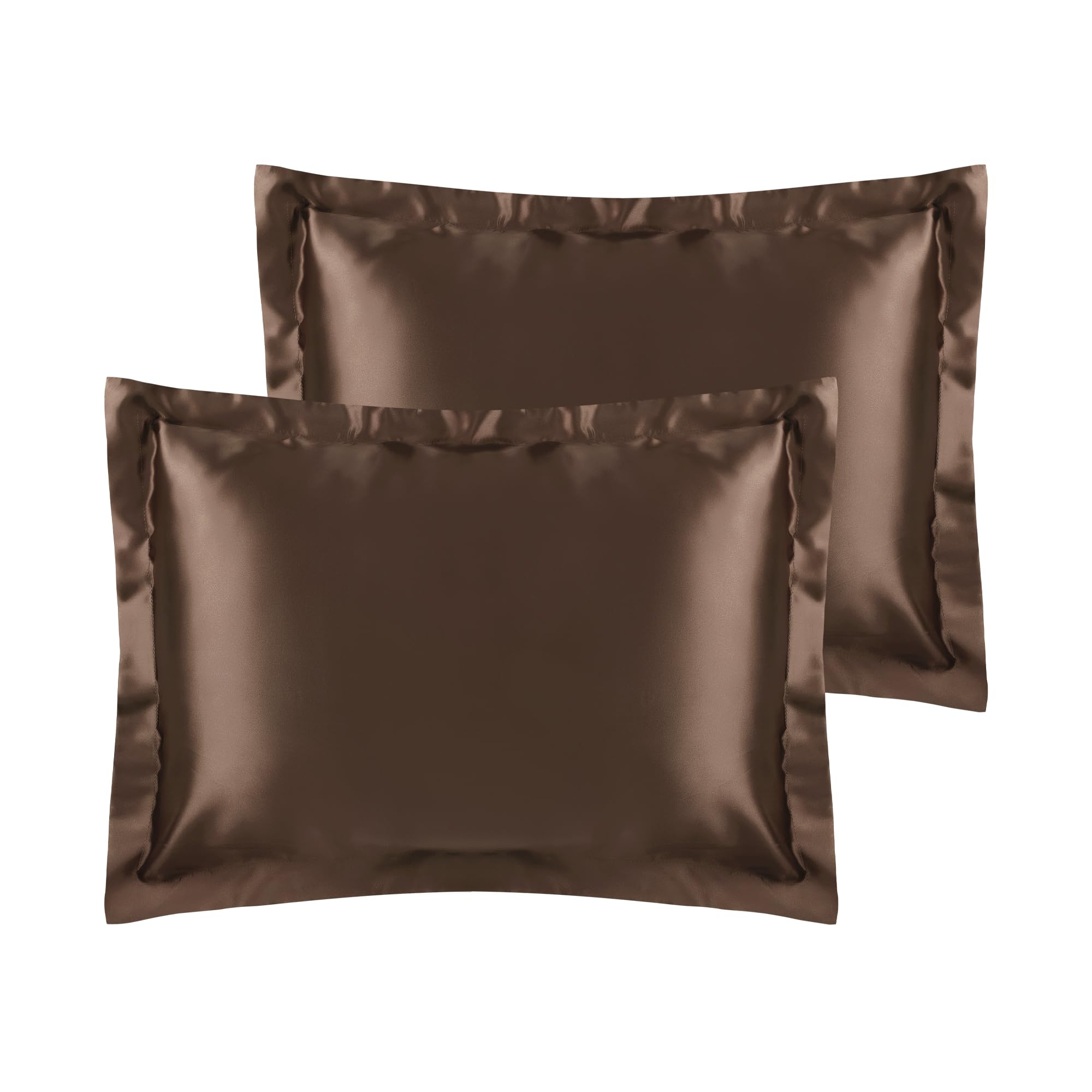 uxcell Satin Pillowcase for Hair and Skin Soft and Smooth Set of 2 with Envelope Closure, Gifts for Friends Dark Brown Queen (51x76cm)