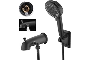 RAINREVIVE All Metal Tub Spout with Diverter Fits for Threaded 1/2" or 3/4" IPS, Bathtub Faucet with Sprayer High Pressure 9 Settings Hand Held Shower, Matte Black