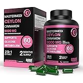 mastermedi Ceylon Cinnamon 9000mg – 20:1 Extract – Supports Glucose Metabolism, Heart Health & Digestion – 60 Vegan Capsules, 2-Month Supply – True Cinnamon, Non-GMO