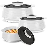 Milton Casserole Set of 3 (62, 45 &amp; 28 oz) PU Insulated Hot Pot for Food | Stainless Steel Inner, Retains Heat for a Longer Time, Easy Serving with Lid, Ideal for Serving Food &amp; Roti, Venice, White