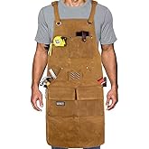 Woodworking Shop Apron with Magnetic Pocket,Waxed Canvas Work Apron for Men, Waterproof Carpenter Apron Cross- Back Strap & A