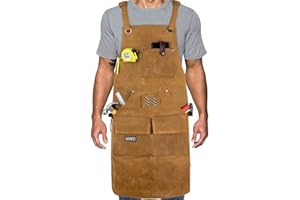 Woodworking Shop Apron with Magnetic Pocket,Waxed Canvas Work Apron for Men, Waterproof Carpenter Apron Cross- Back Strap & A
