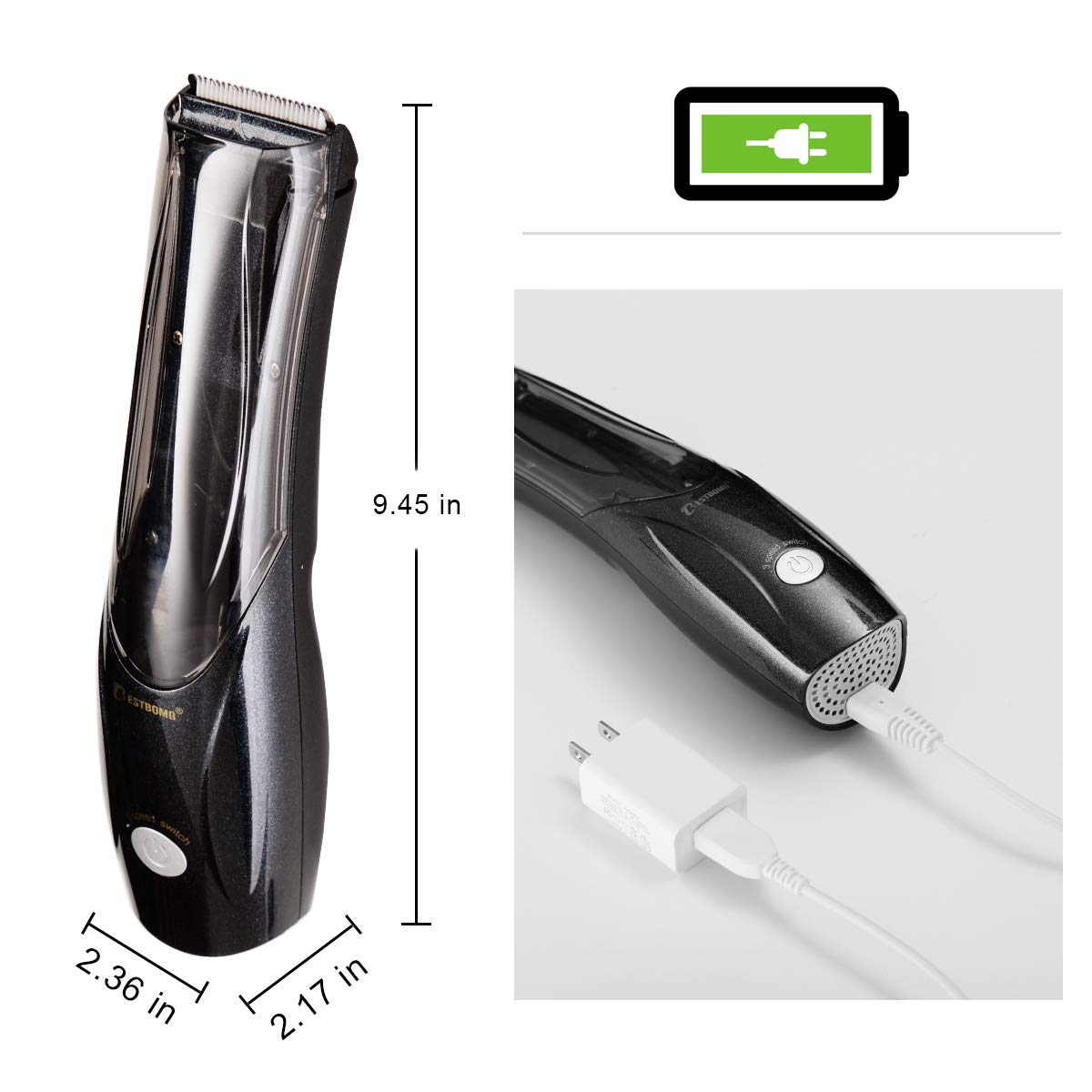 Pro Outliner Hair Beard Trimmer/Clippers,Vacuum Haircut Kit, Vacuum Trimmer, Hair Clippers, Hair Trimmer, Clippers with with 3 Combs Voltage 110-120 VAC by BESTBOMG (Black)