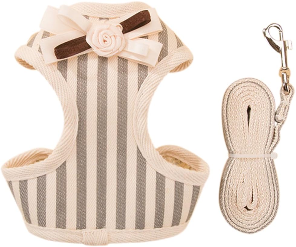 Pet Leash Harness Set Adjustable Heavy Duty Cotton Cat Leash with Harness Vest for Walking