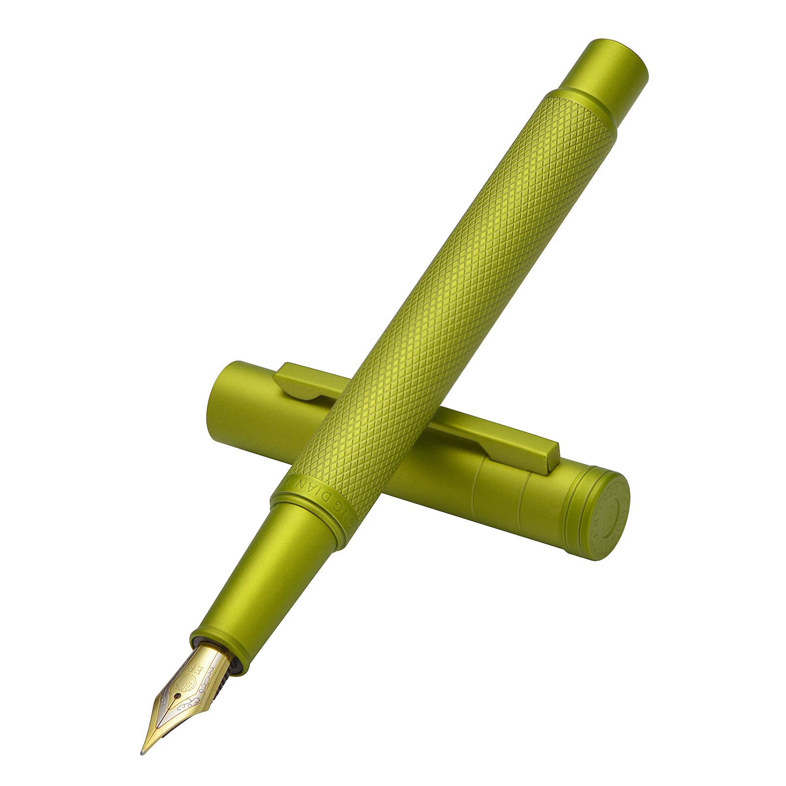 Hongdian Mustard Yellow Forest Fountain Pen Bent Nib Calligraphy Fude Pen, Classic Design with Converter and Metal Gift Box Set