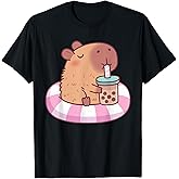 Cute Capybara On Pool Float Drinking Bubble Tea Anime Kawaii T-Shirt