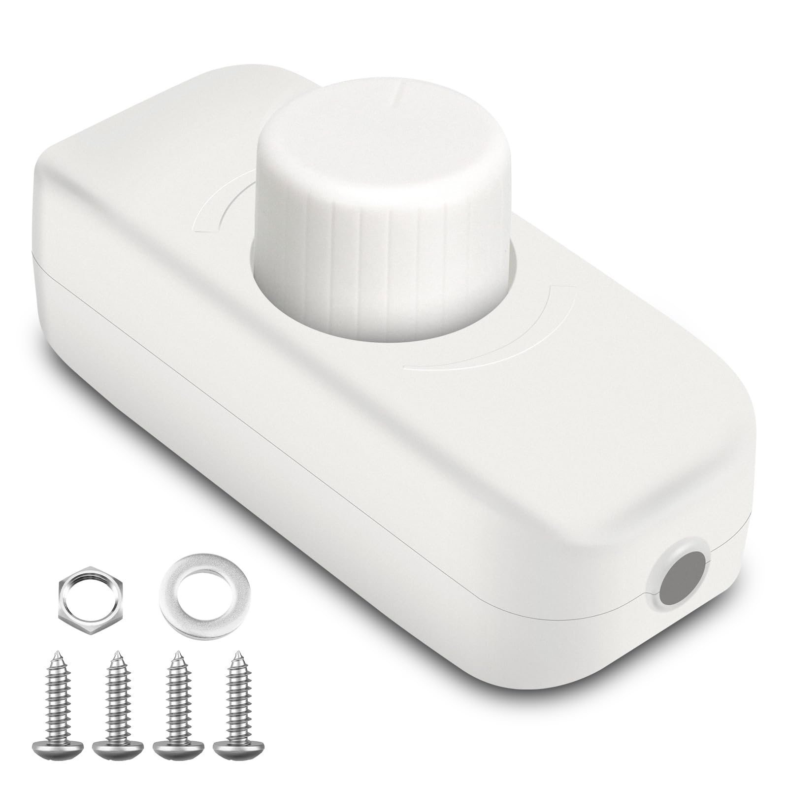 VIPMOON DC 12V-24V Inline LED Dimmer Switch, Rotary Push On/Off PWM Dimmer Switch, Suitable for Dimmable LED Light, Halogen, Vehicle Ceiling Light, Single Colour LED Strip, 1 Gang 1 Way, White