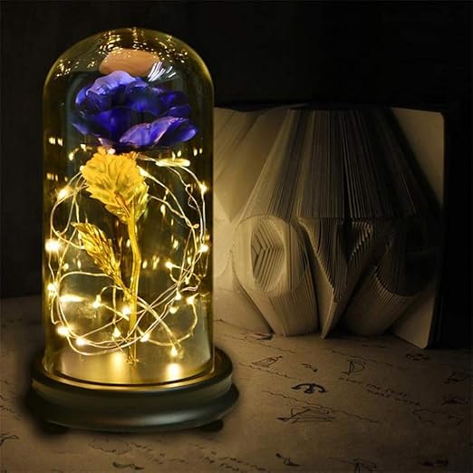 24k Gold Enchanted Rose Glass Beauty And The Beast Led Light Wedding Home Decor 24k Gold Enchanted Rose Glass Beauty And The Beast Led Light Wedding Home Decor
