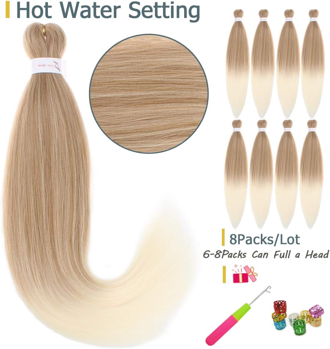 Leeven 8 Packs Pre Stretched Braiding Hair 26 Inch Yaki Texture Ombre Brading Hair Extensions for Box Braids Kanekalon Hair Fiber Crochet Hair Extensions for Braiding /26 Inch 27613# - Image 3