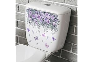 CZHOTG Waterproof Toilet Decals - Botanical Floral Design with Purple Roses and Butterflies, Self-Adhesive Removable Vinyl Stickers for Bathroom Decor, Rental Home Upgrade (3.5x3.5 Inch)