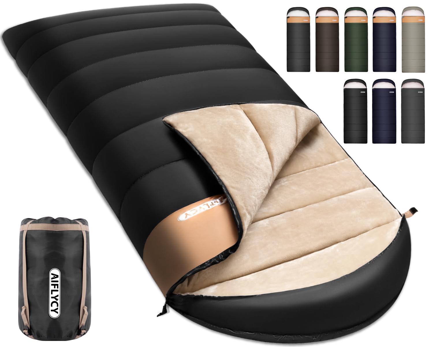 AIFLYCY 寝袋 シュラフ 封筒型 軽量 冬用 夏用【足元に二重保温・230T防水】オールシーズン 1.8Kg 1.0Kg 2.2Kg 1.4Kg コンパクト 快適温度-15℃-25℃ 簡単収納 軽量 中綿 登山 車中泊 防災用 アウトドア キャンプ 丸洗い可能 春夏秋冬の使用可能 収納袋付き商品画像