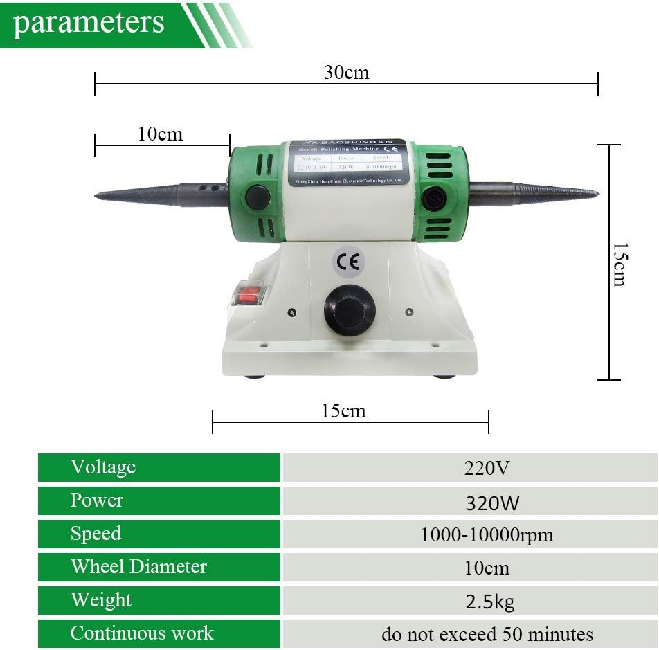 BAOSHISHAN Mini Bench Polisher Polishing Machine Lathe Sander Grinder Buffing Motor 1750-10000rpm 320W 220V - Image 3