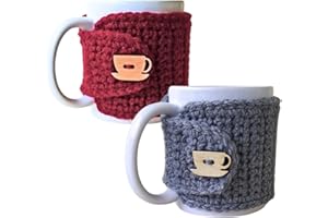 NANDY'S NOOK Mug Cozy with Wooden Cup and Saucer Button (Grey and Burgundy)