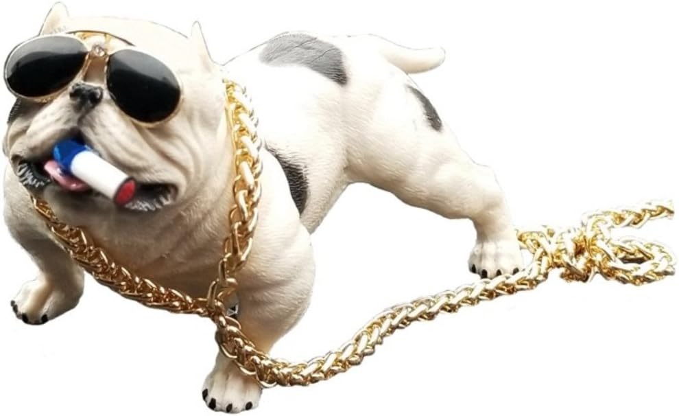 Car Ornament Bully Dog Cartoon Doll Automobile Dashboard Decoration Toys for Gift (White)