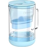 Waterdrop Large Glass Alkaline Water Filter Pitcher with 1 Filter, Enhances Alkaline Water, Eco-Friendly, 10-Cup, for Home and Office, Reduces PFOA/PFOS, Chlorine, Cadmium, Copper, Mercury, Blue