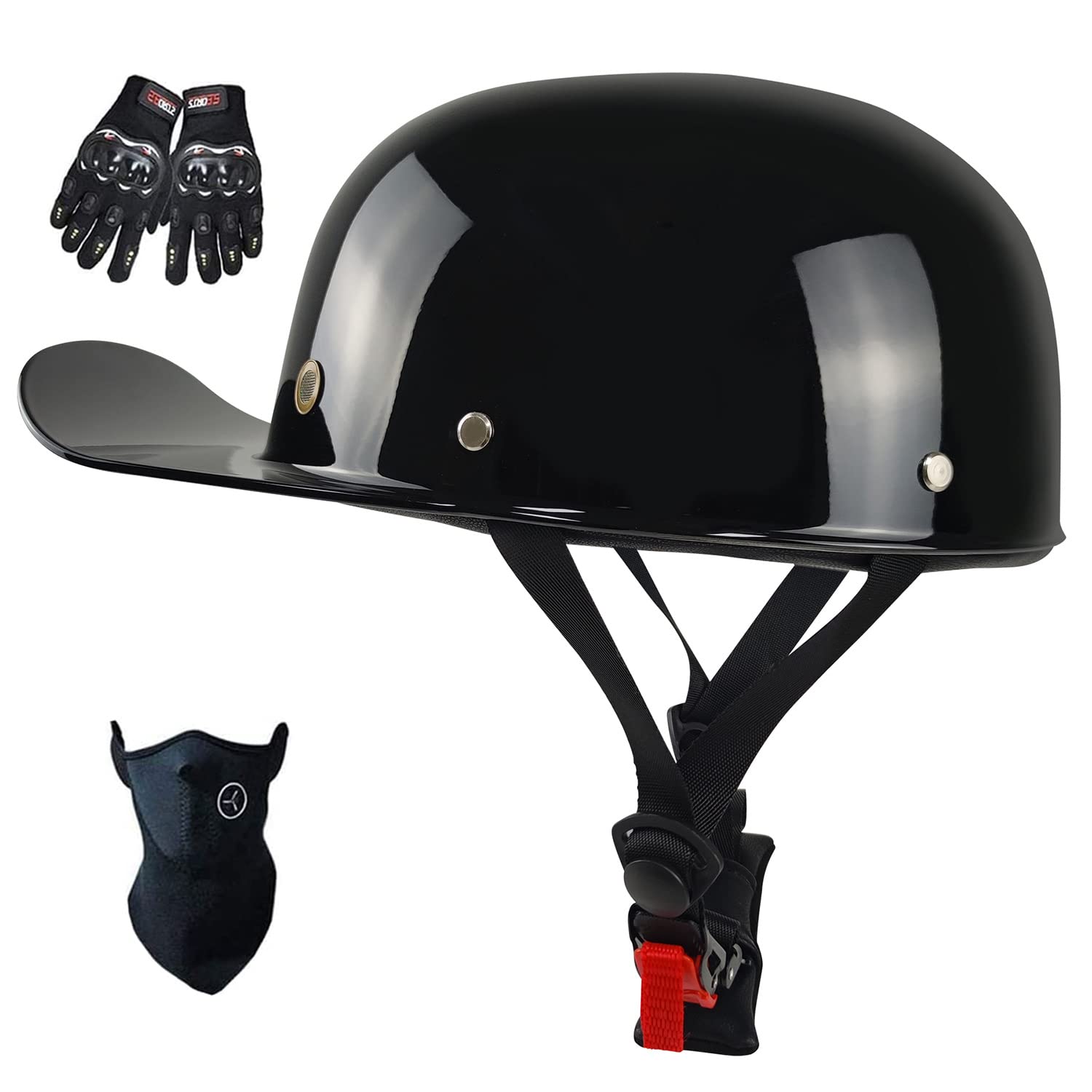 Photo 1 of Baseball Cap Motorcycle Helmet,DOT Approved Vintage Open Face Unisex-Adult Half Helmets for Scooter Moped Cap Street Cruiser (X-Large, Bright Black)
