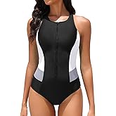 Tempt Me Women Athletic One Piece Swimsuit Zipper High Neck Bathing Suit Racerback Swimwear