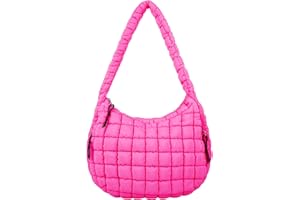 IQIMOTT Quilted Puffer Tote Bag Large Crossbody Shoulder Bag with Zipper, Nylon Bubble Hobo Handbag Carryall Bag for Women