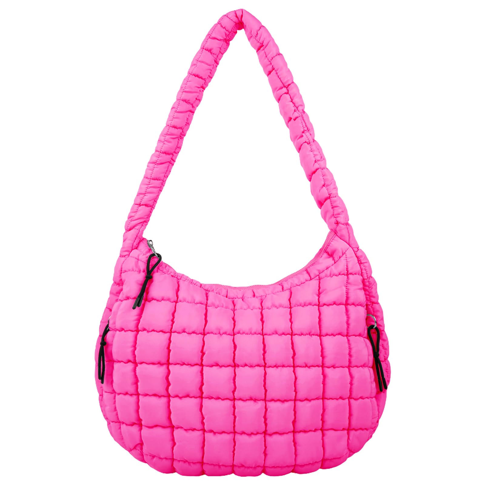 Photo 1 of Quilted Puffer Tote Shoulder Bag with Zipper, Nylon Bubble Hobo Travel Top Handle Handbag for Women, Oversized Padding Quilted Bag Soft Carryall (RoseRed, Large)