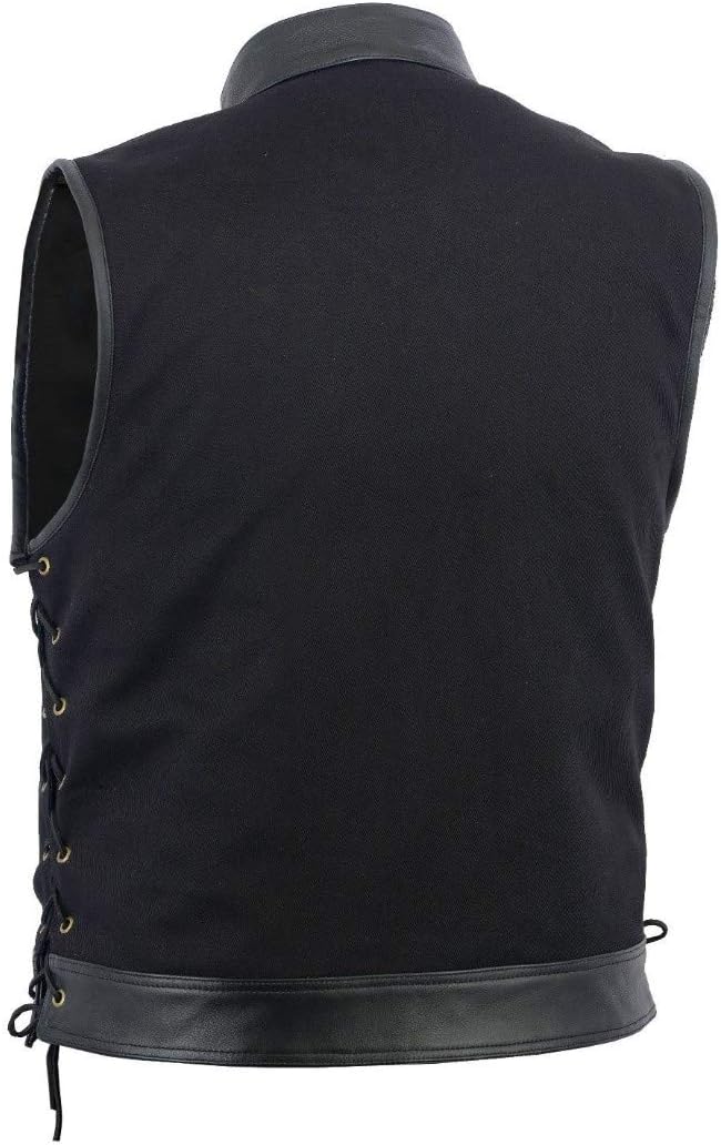 Men SOA Biker side lace leather trim denim waistcoat vest UK Stock free shipment, black, Medium - Image 4