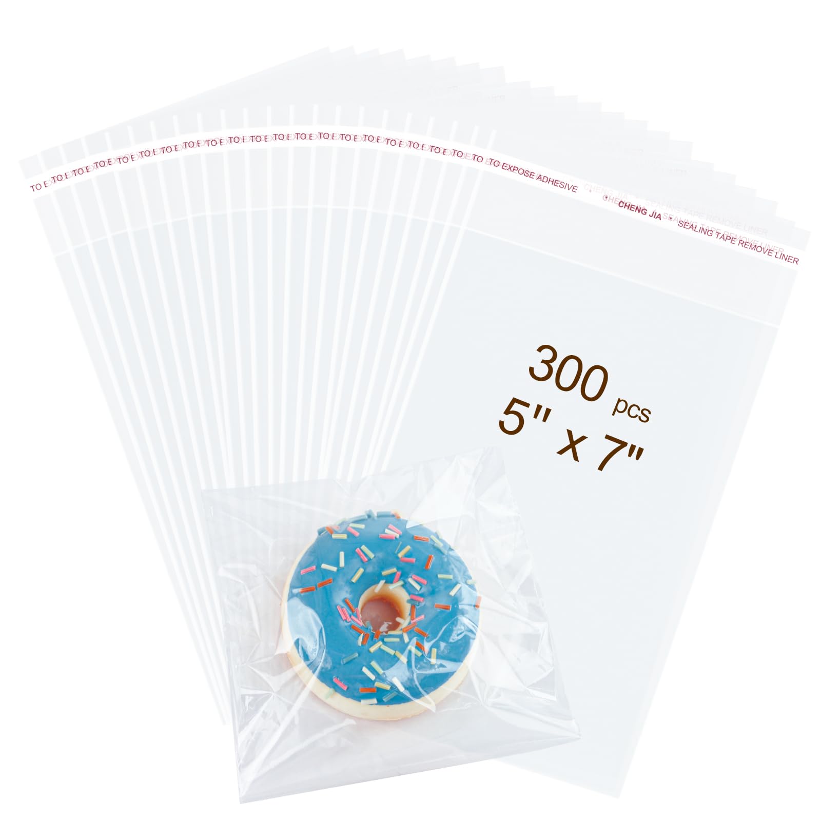 Photo 1 of 300PCS Clear Self Sealing Cellophane Bags - Cookie, Candy & Bread Bags (5x7 Inches)