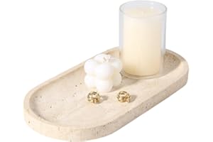 Koville Natural Marble Tray for Bathroom Counter, 10" x 5" Travertine Marble Storage Trays for Perfume, Cosmetics, Jewelry, Vanity Tray Stone Trays for Home, Decorative Tray for Dresser Organizer