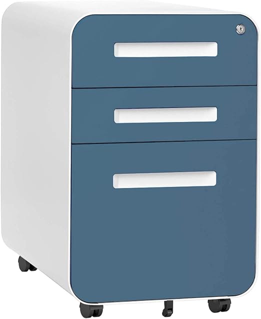 Amazon Com Strpretty Basic Vertical File Cabinet Locking File 3 Drawer Mobile File Cabinet With Anti Tilt Mechanism Legal Letter Size Blue White Kitchen Dining