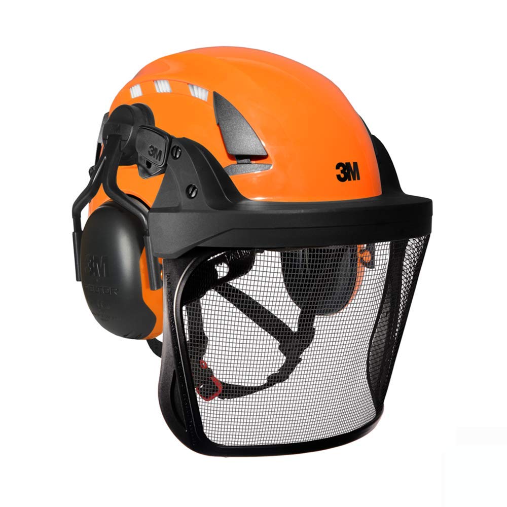 X5000 Pro Forestry Chainsaw Helmet With Chin Strap, 26SNR Ear Defenders & HD Metal Mesh Visor