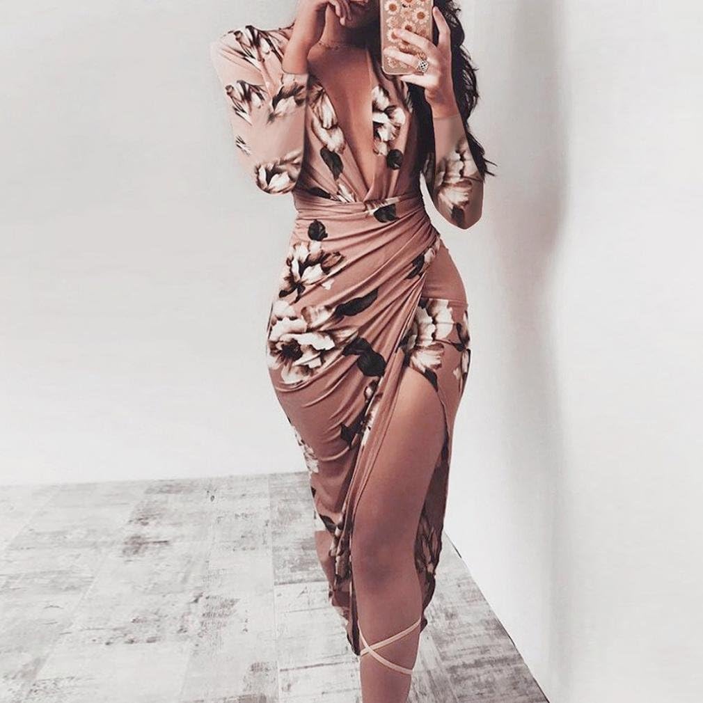 long sleeve deep v neck split ruched wrap bodycon dress cocktail dress