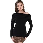 AmélieBoutik Women Off Shoulder Sweater Dressy Casual Slim Fit Long Sleeve Ribbed Knit Going Out Tops Blouse