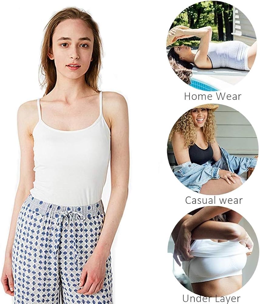 ATTRACO Women's Cozy Camisole Shelf Bra Spaghetti Straps Tank Top 2 Packs at  Women’s Clothing store