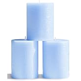 CANDWAX 3x4 inch Pillar Candles Set of 3 – Unscented Dripless Rustic Light Blue Candles for Decor, Centerpieces, Gender Reveal Party
