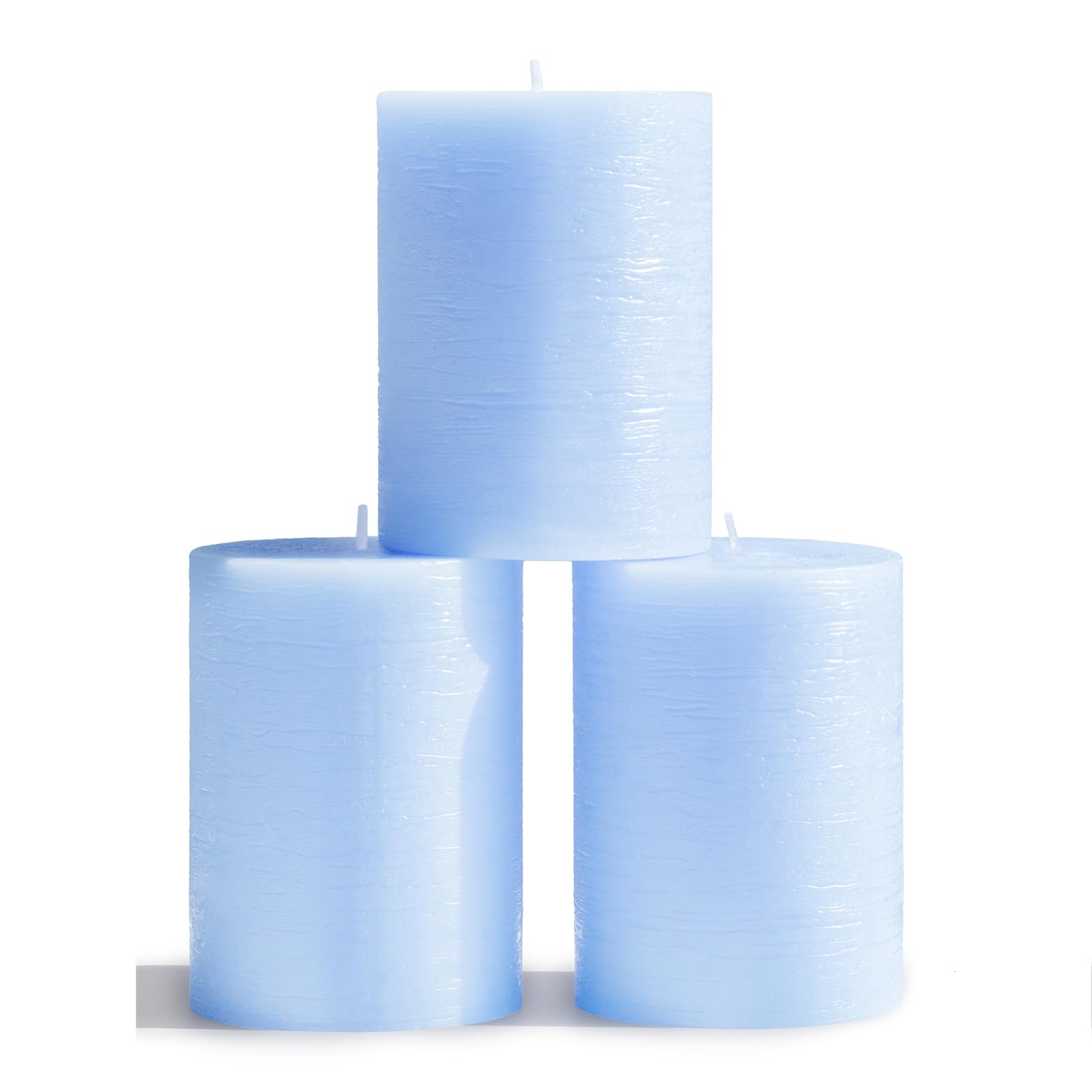 Photo 1 of CANDWAX 3x4 inch Pillar Candles Set of 3 – Unscented Dripless Rustic Light Blue Candles for Decor, Centerpieces, Gender Reveal Party