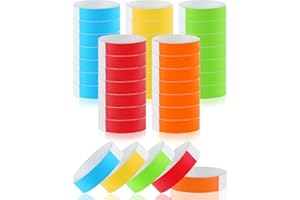 BEVTEE 500 Pcs Wrist Bands, Paper Wristbands for Events, Adhesive Colored Wristbands, Disposable Wrist Bands, VIP Bracelets for Party (Red Yellow Orange Neon Green and Neon Blue)