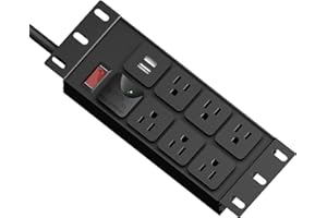 10" Rack PDU- 2U (6Outlets), Rack Power Distribution Unit with 1020J Surge Protection (125V/15A 14AWG 6ft Cable) and 2 USB-A,