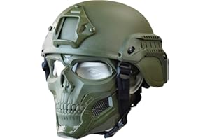 KOYHENG PJ Tactical Fast Helmet with Adjustable Airsoft Mask Skull Full Face MaskSuitable for Airsoft Paintball, Halloween, Role-Playing, Costume Parties and Movie Props