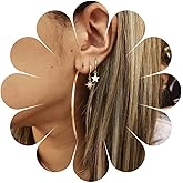Erimberate Bohemian Crystal Starburst Drop Earrings Gold Hollow Circle Hoop Earrings Tiny Cz Star Dangle Earrings Exaggerated Circle Star Earrings Set Jewelry for Women Gifts