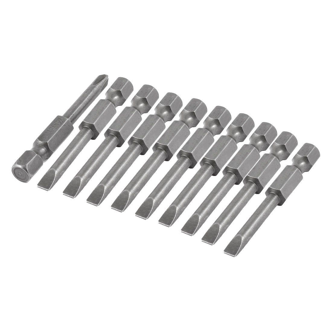 sourcing map 10 Pcs 50mm Length Magnetic 4mm Width Slotted Tip Screwdriver Bits