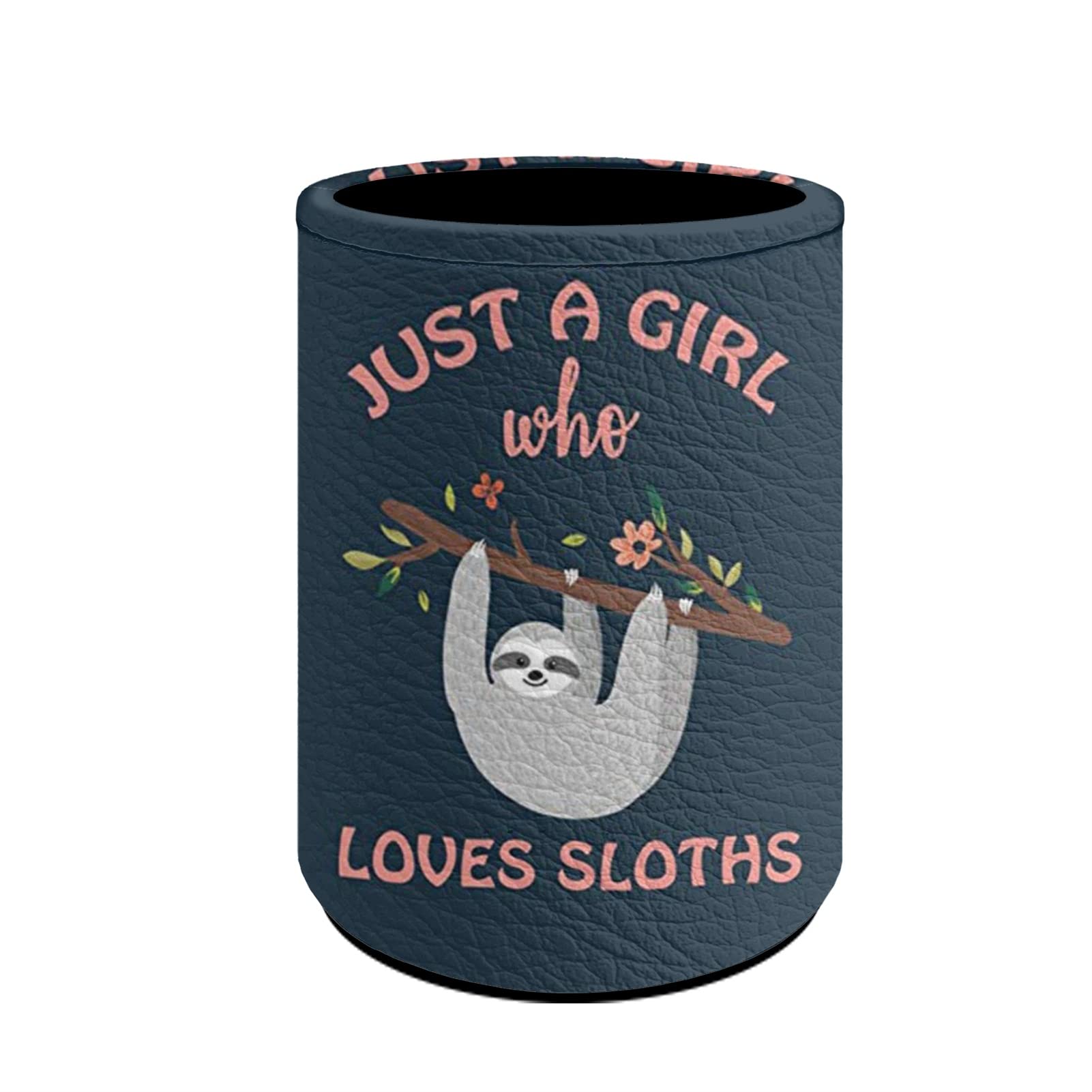 Coloranimal Sloth Pen Holder Round PU Pencil Case School,Office Home Desk Storage Accessory Makeup Brush Holders for Women Girl