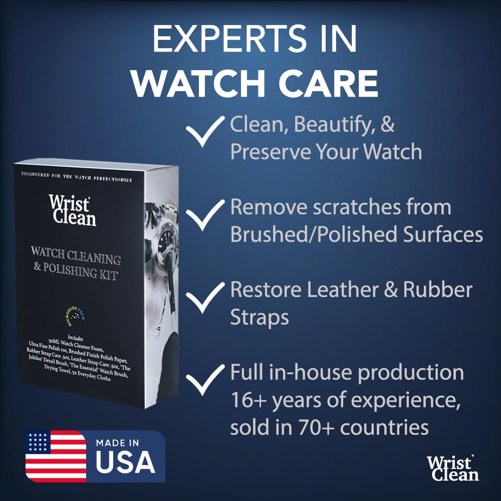 Watch Cleaning Kit & Watch Polishing Kit | Cleaner, Polish, Rubber & Leather Strap Care, Microfiber Cloths, Brushes | Premium Timepiece Cleaning Tools | USA Made (9 Piece)