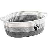 Small Woven Baskets for Organizing Rope Storage Basket with Handle Cute Cotton Basket for Nursery Gift Dog Toy Storage Bins for Toy Organizer Grey-white