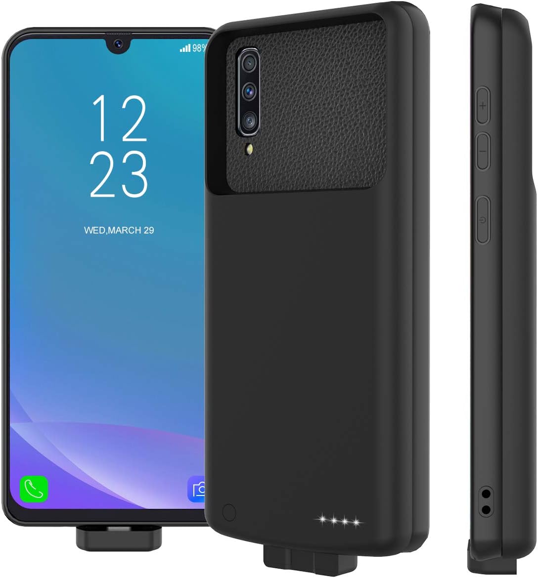 Fugousell Samsung Galaxy A50 7000mAh Battery Charger Case Magnetic External Backup Charger Power Bank Protective Cover Black