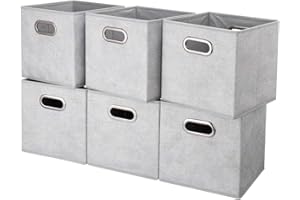 HSDT Fabric Cube Storage Bins 10.5 x 10.5 x 11 Grey White Pattern Folding Cubes Storage Boxes Foldable Cubicle Bins Collapsible Cloth Storage Baskets Cube Inserts Storage Drawer Organizer Closet QY-SC14-6