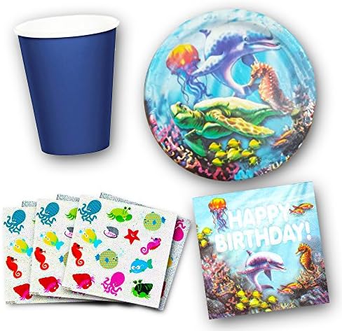 Nautical Party Supplies Ultimate Set -- Plates, Cups, Napkins, Party Favors Sticker Pack